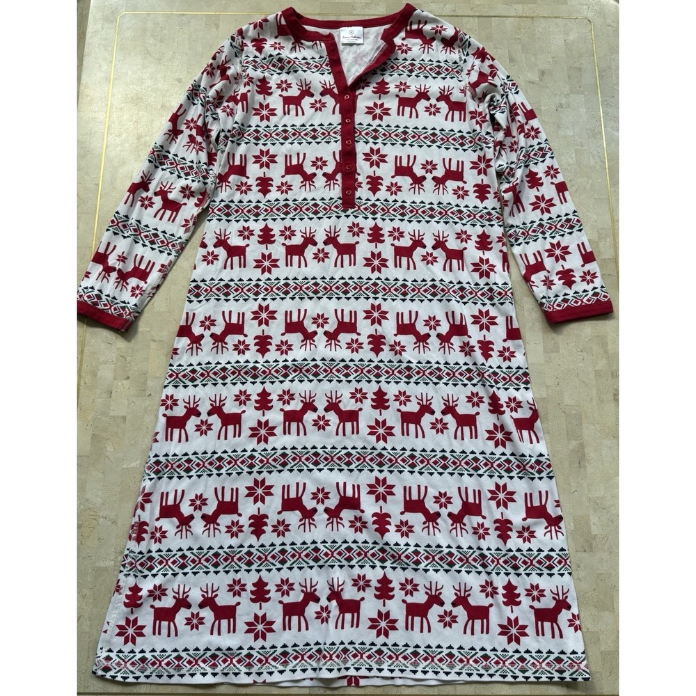 Hanna Anderson Women Sleep Dress Shirt Holiday Deer Organic cotton Size M NWOT